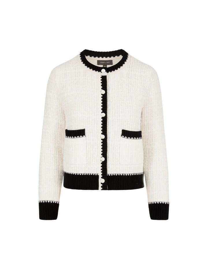 MARYLING Crew-Neck Ruffle Long-Sleeve Cropped Knit Cardigan