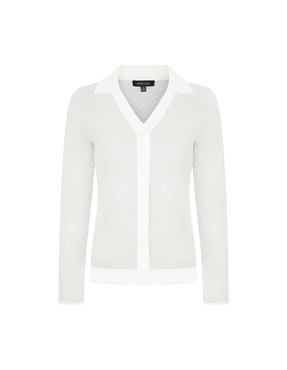 MARYLING Lapel Long Sleeve White Stripe-Trimmed Knitted Cardigan