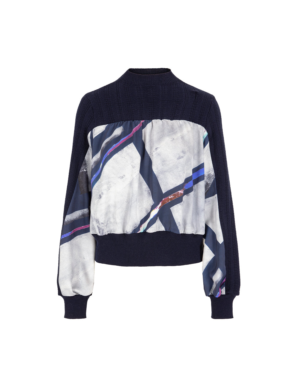 MARYLING Round Neck Knitted Pullover With Colorful Striped Print