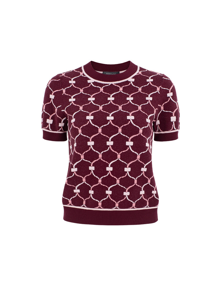 MARYLING Round Neck Short-Sleeve Woven Knitted Top