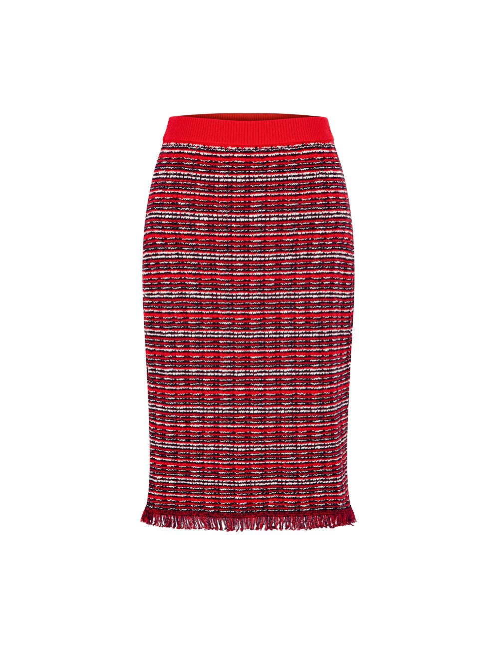 MARYLING Red & White Checkered Tweed Knee-Length Knit Straight Skirt