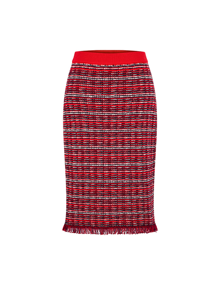 MARYLING Red & White Checkered Tweed Knee-Length Knit Straight Skirt