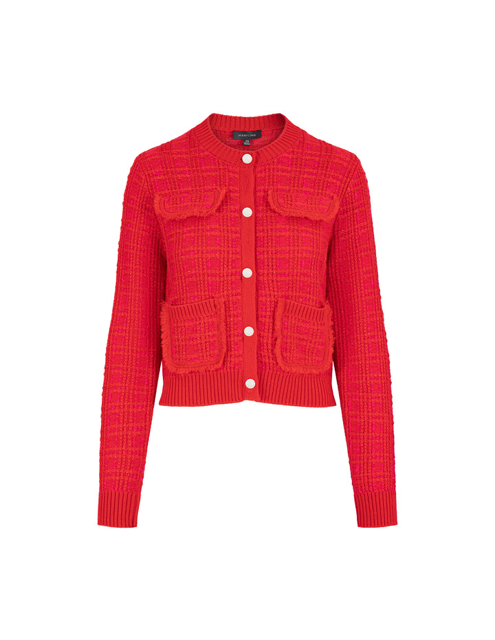 MARYLING Red Round Collar Knit Cardigan