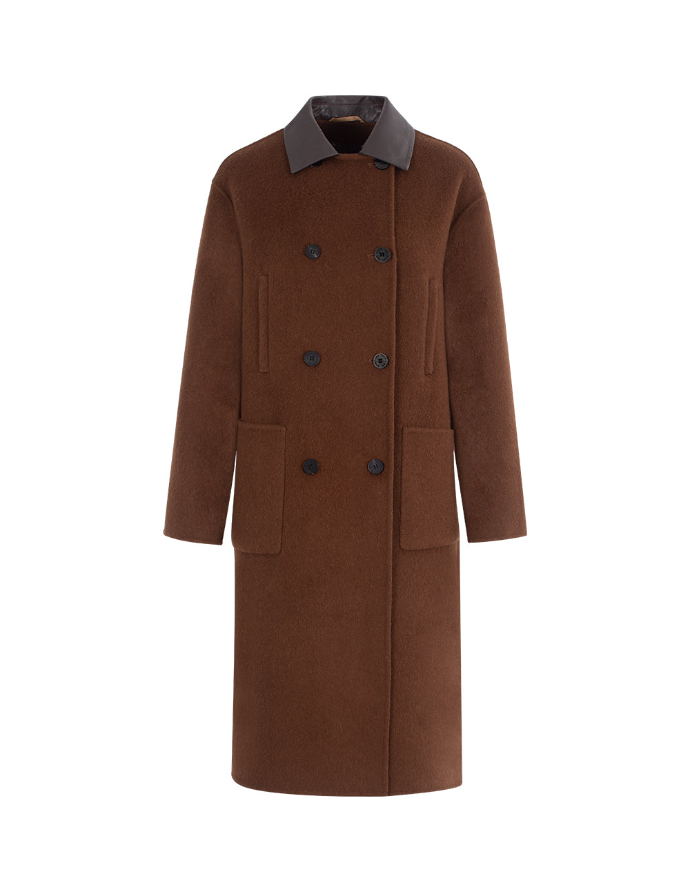 MARYLING Sheepskin Collar Patchwork Alpaca Double-Breasted H-Line Coat