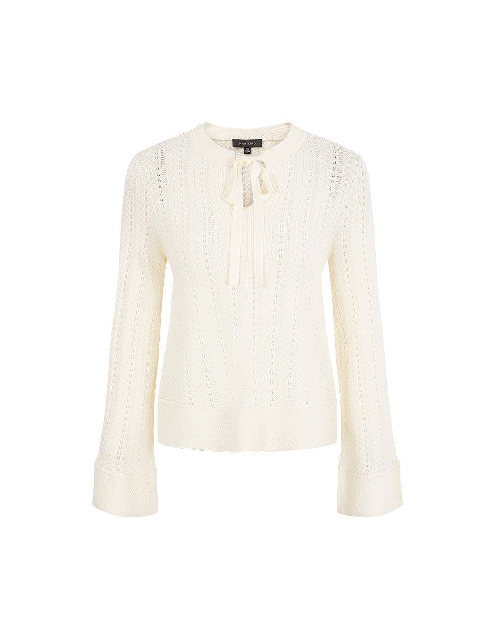 MARYLING V-Neck Tied Long-Seeve Silk Top