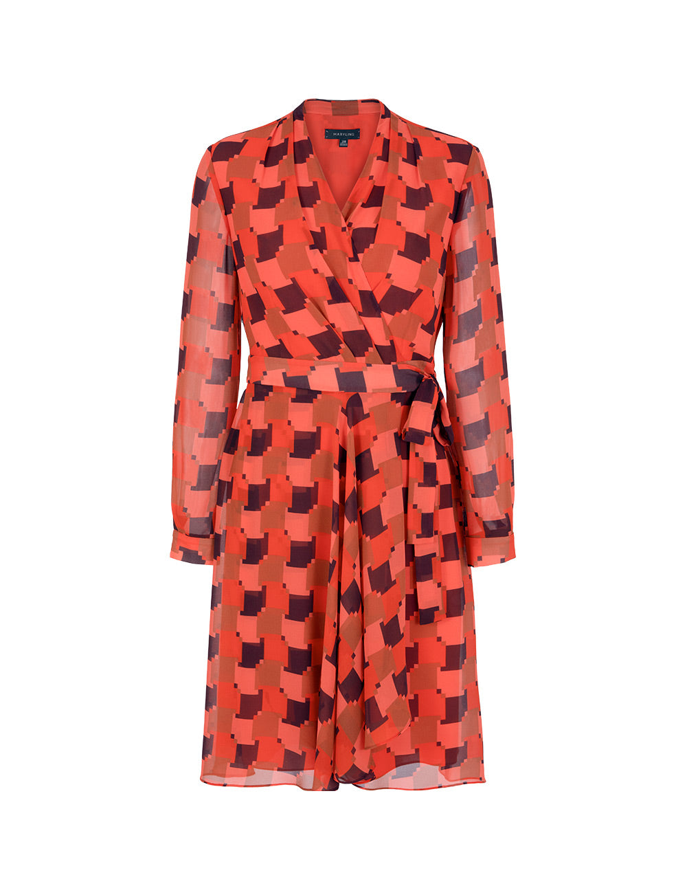 MARYLING Red Houndstooth Wrap Printed Midi Dress