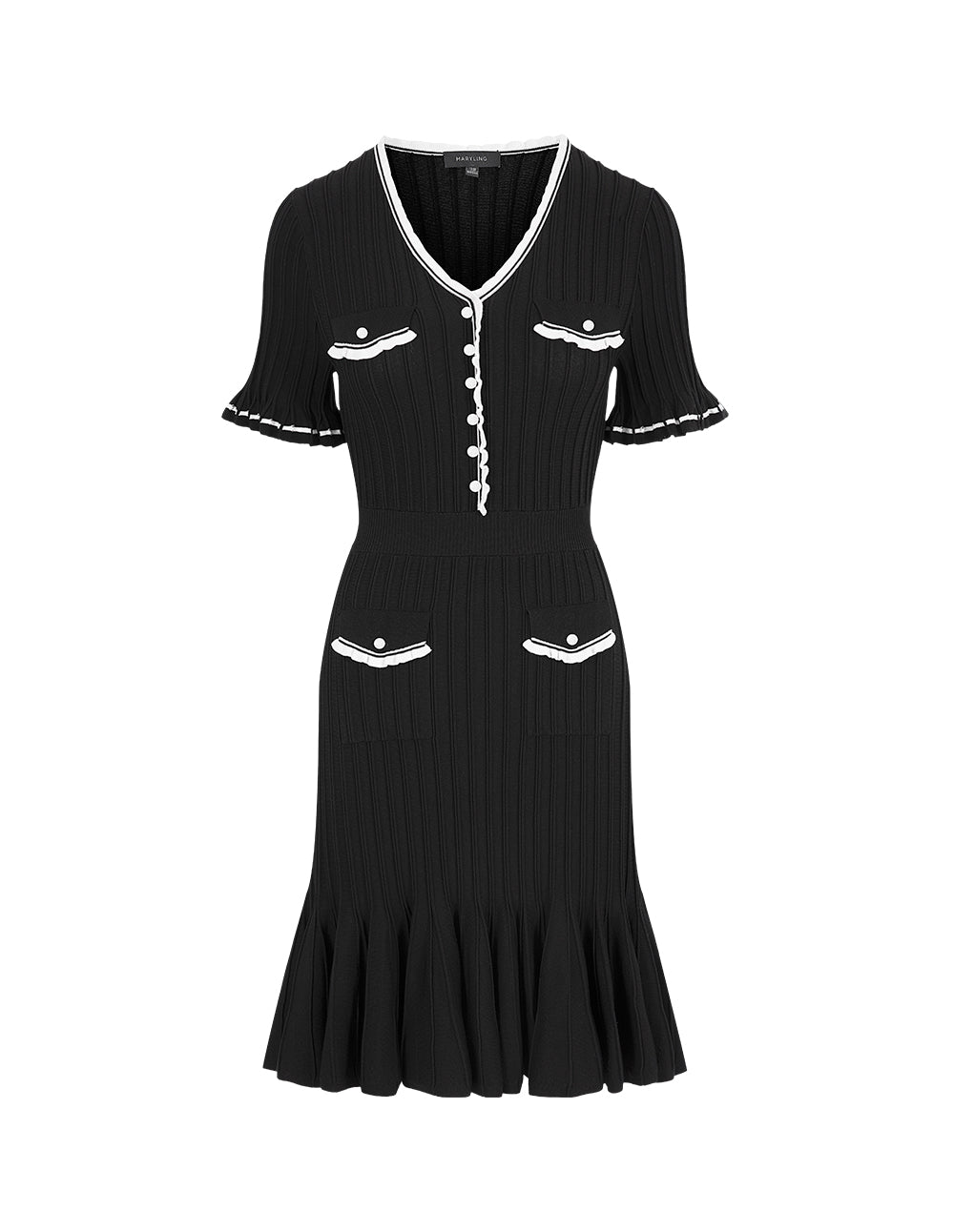 MARYLING Contrast Colour V-Neck Short-Sleeve Knitted Dress