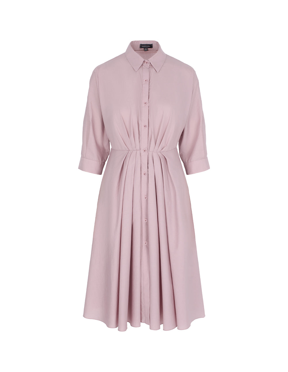 MARYLING Dusty Pink Long-Sleeve Pleated Midi Shirt Dress