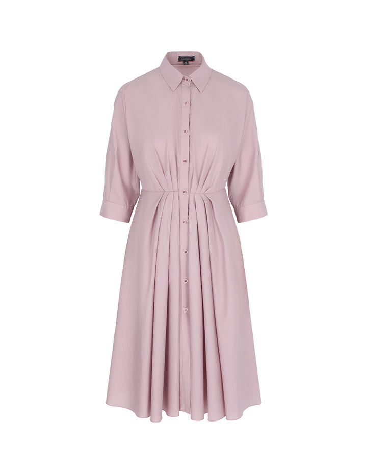 MARYLING Dusty Pink Long-Sleeve Pleated Midi Shirt Dress