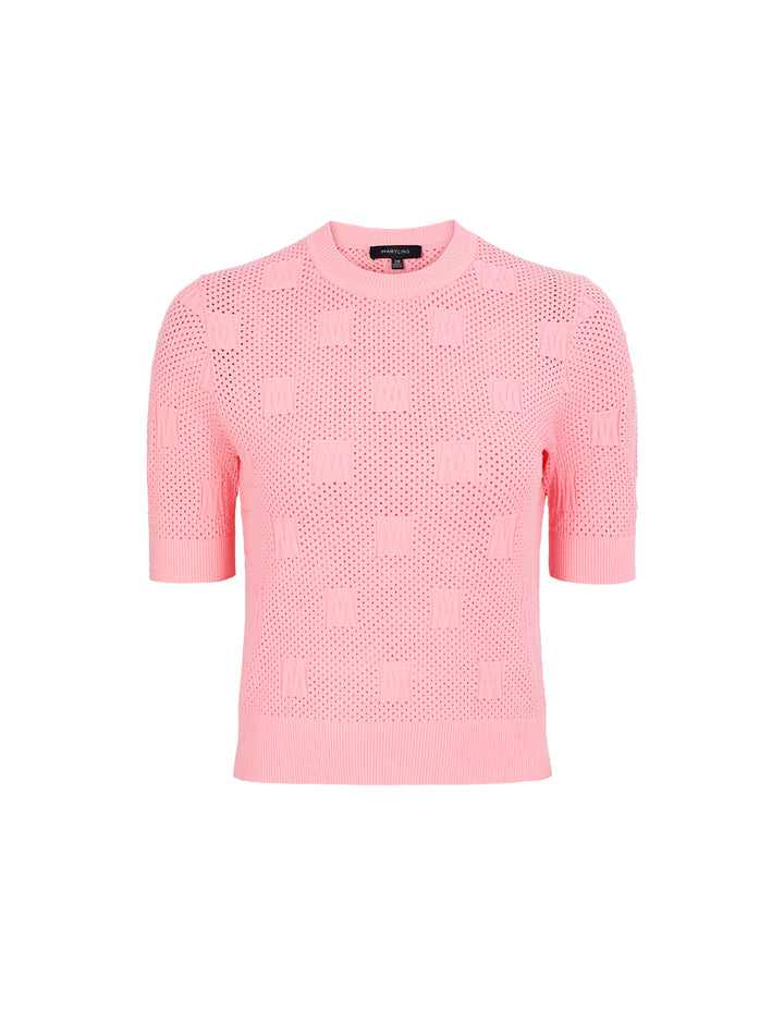 MARYLING Round Neck Half-Sleeve Mesh Knit Sweater Pullover