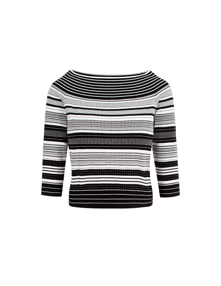 MARYLING Off-shoulder Short-sleeve Striped Sweater