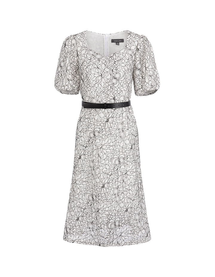 MARYLING Square Neck Puff Sleeve Lace Dress
