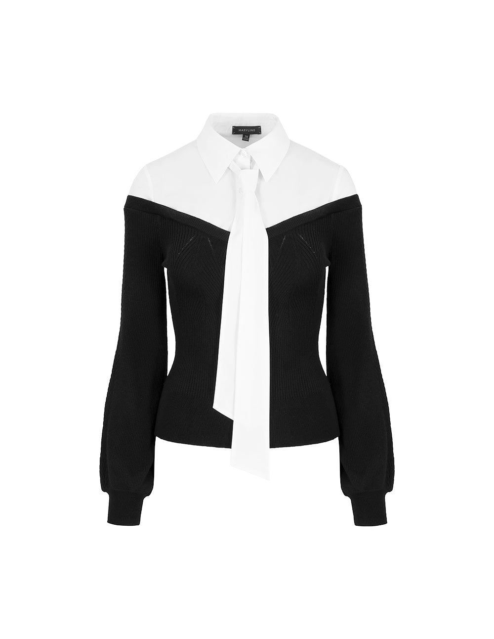 MARYLING Black And White Contrast Needle Shuttle Shirt