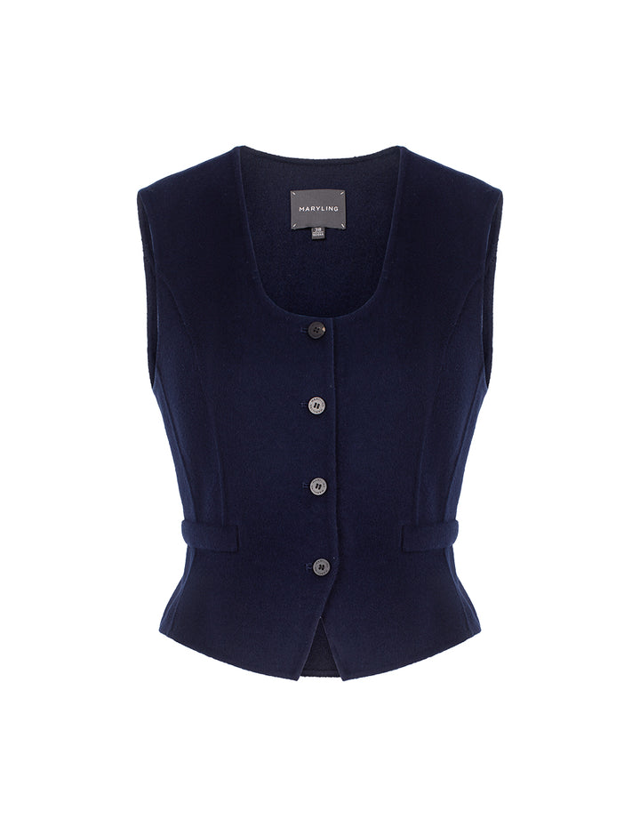 MARYLING U-Neck Sleeveless Merino Wool Silk Blend Vest