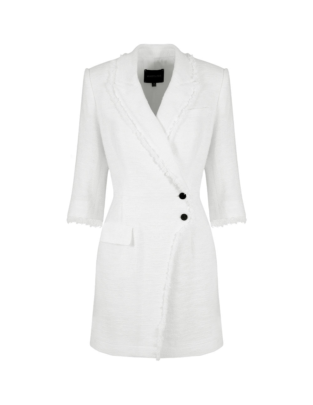 MARYLING White Lapel Collar Tweed Dress