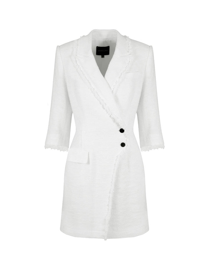 MARYLING White Lapel Collar Tweed Dress