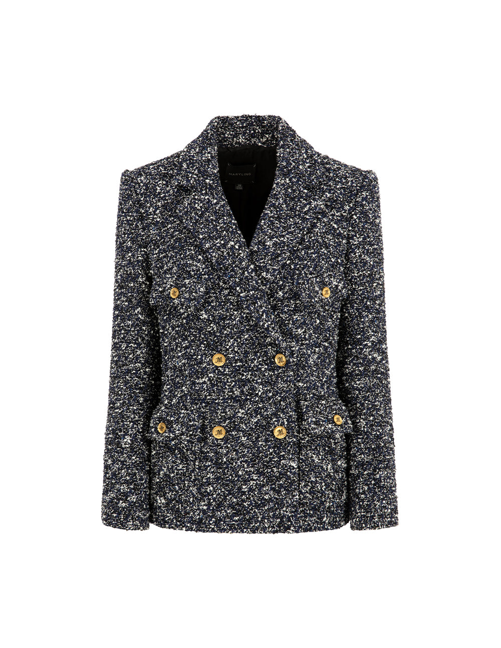MARYLING Lapel Long-Sleeve Tweed Double-Breasted Blazer
