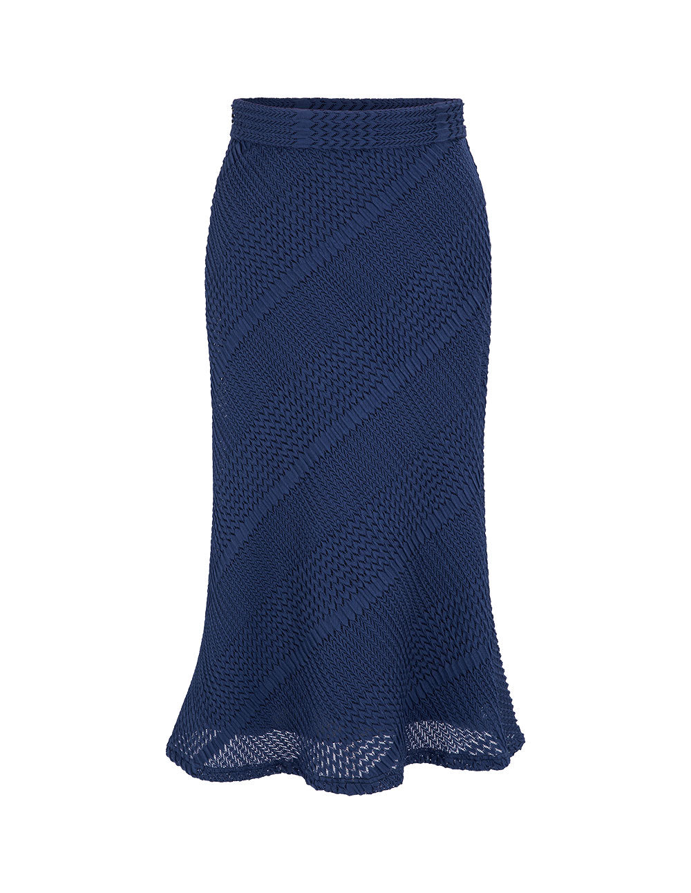 MARYLING Dark Blue Pleated Striped Lace Fishtail Skirt