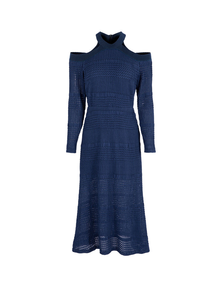 MARYLING Dark Blue Off-Shoulder Slim Fit Fishtail Lace Dress