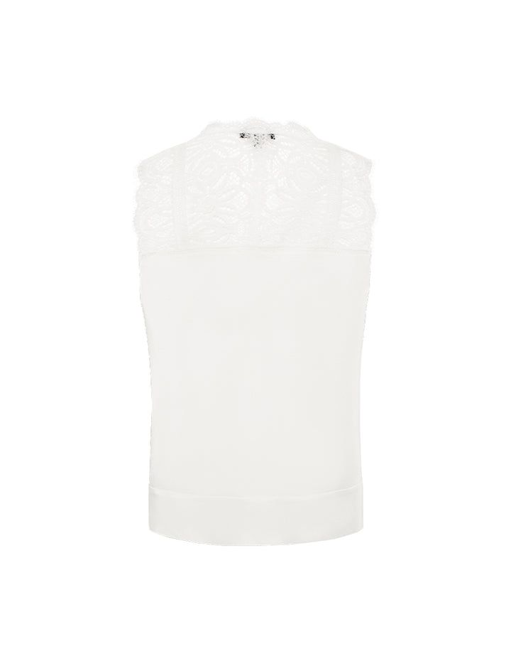 MARYLING Lace Hollow Sleeveless White Silk Camisole Top