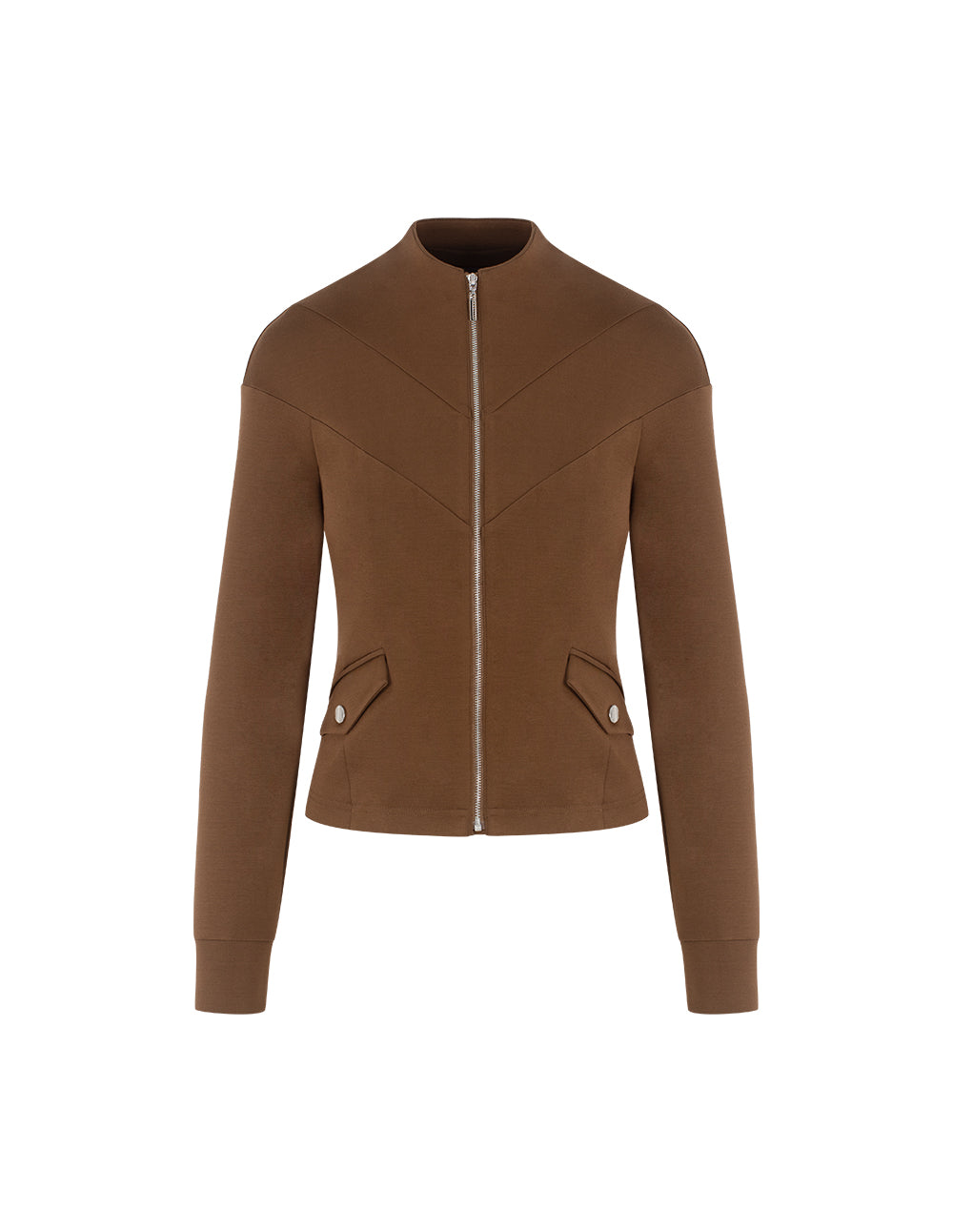 MARYLING Stand Collar Zip-Up Brown Jacket