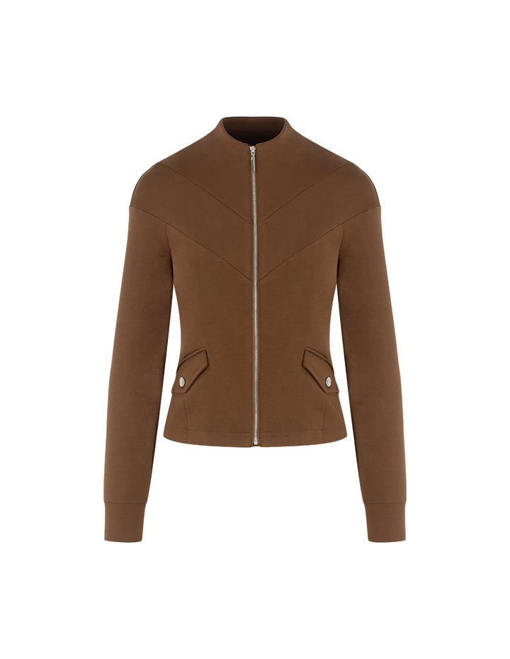 MARYLING Stand Collar Zip-Up Brown Jacket