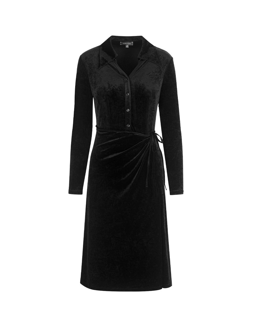 MARYLING V-Neck Ruched Velvet Midi Dress with Side Slit