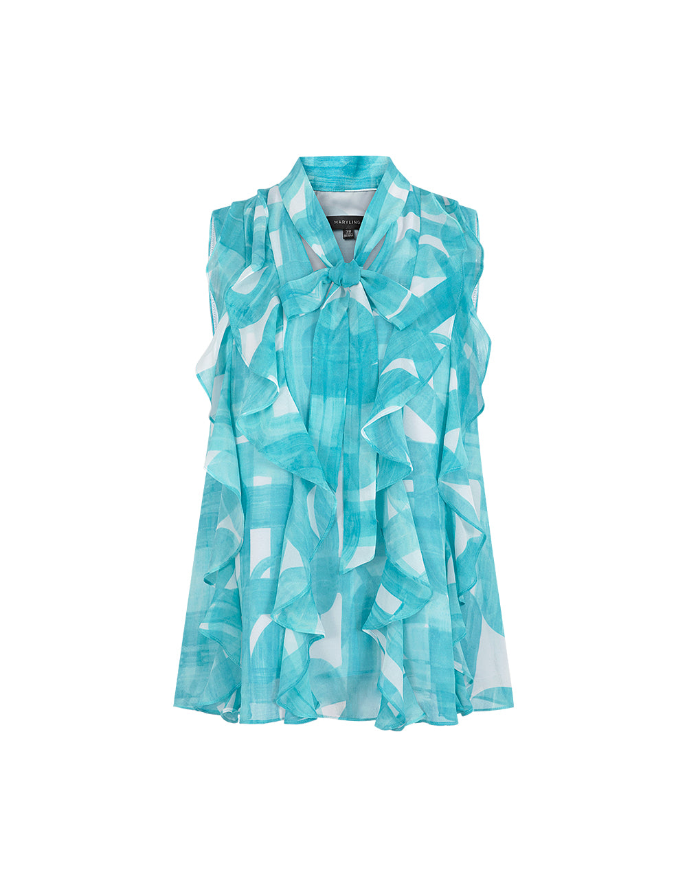 MARYLING Sleeveless Strappy Ruffled Printed Top