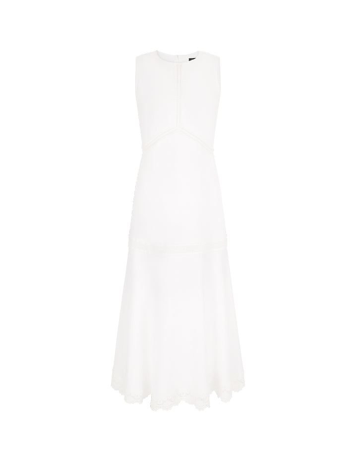 MARYLING Round Neck Sleeveless Empire-Waist Lace Ruffle-Trim Midi Dress