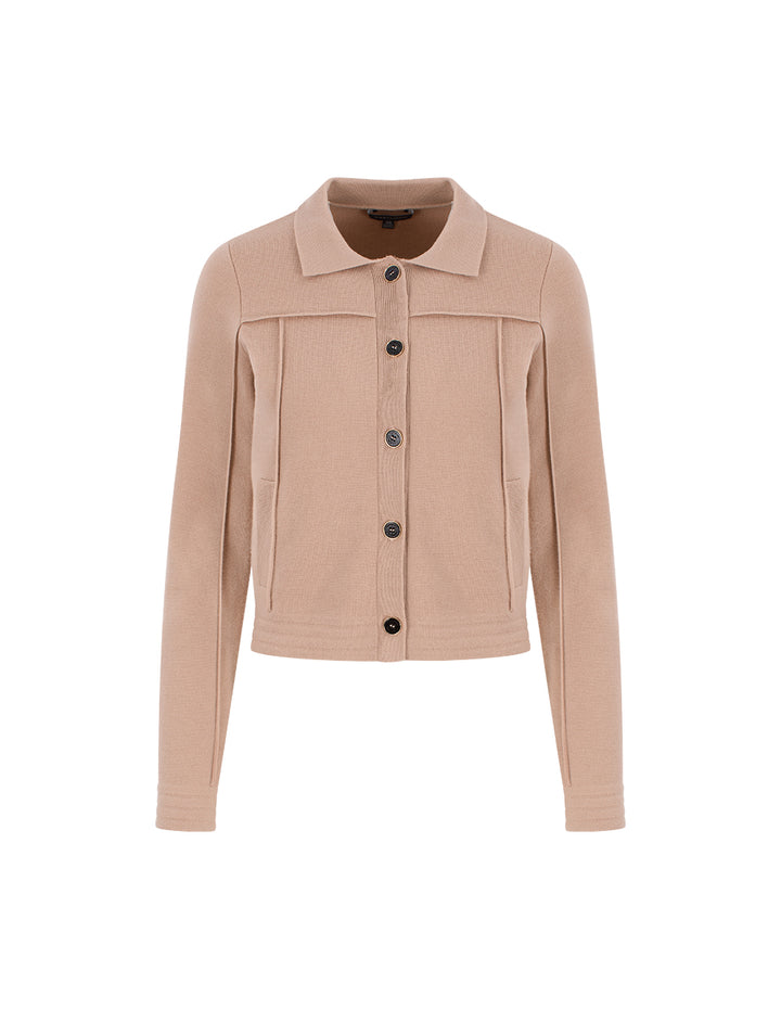 MARYLING Notched Collar Merino Wool Knit Cardigan