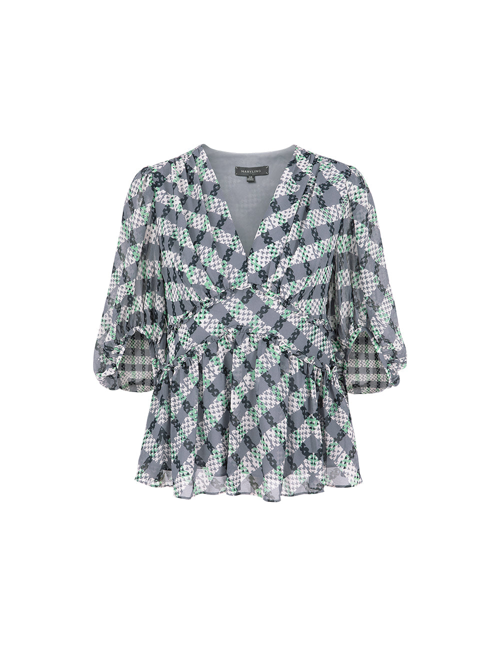 MARYLING Black And Grey Striped V-Neck Top