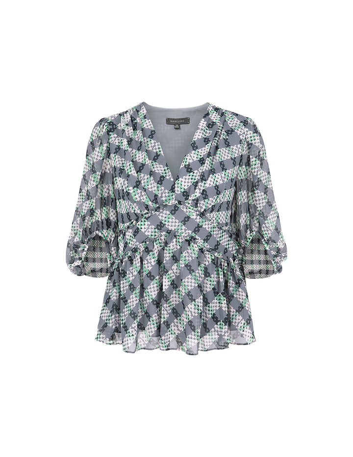 MARYLING Black And Grey Striped V-Neck Top