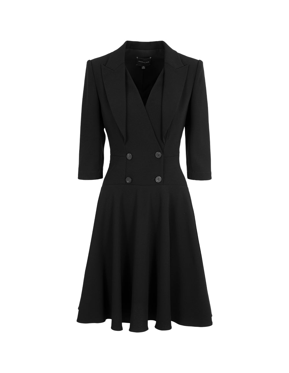MARYLING V-Neck A-Hem Black Suit Dress