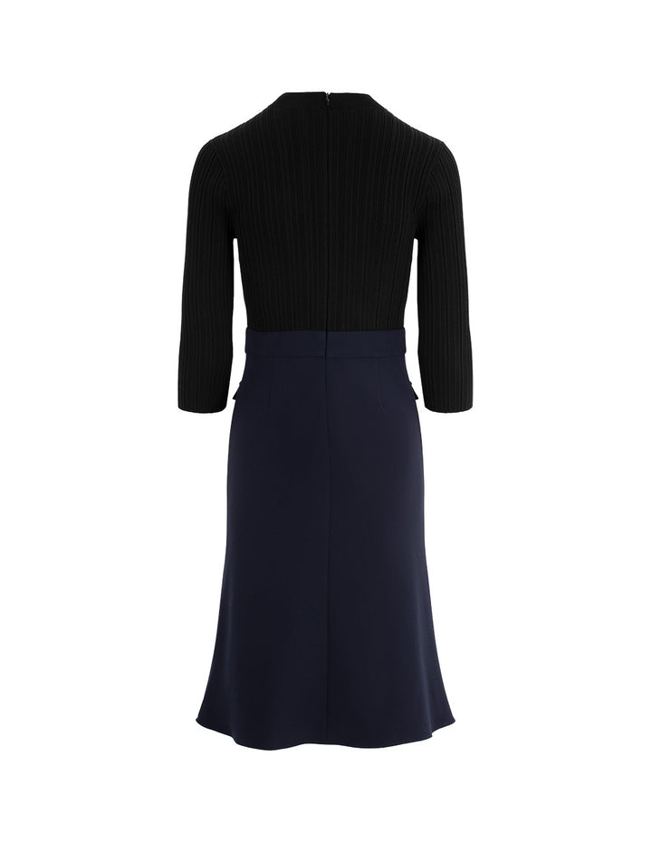 MARYLING Round-Neck Knitted Patchwork Fish-Tail Midi Dress