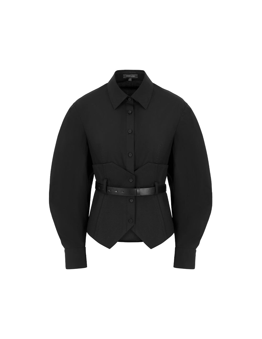 MARYLING Shirt Collar Patchwork Waisted Long Sleeve Jacket