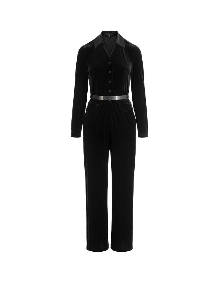 MARYLING Silk Satin Jumpsuit with V-Neck and Long Bubble Sleeves