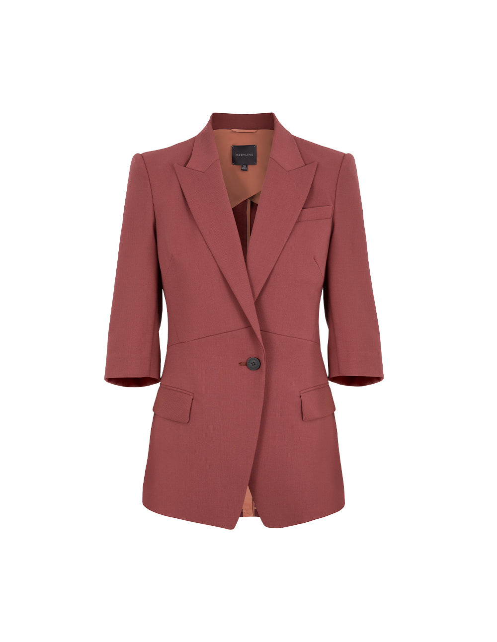 MARYLING Brick Red Peaked Lapel 3/4 Sleeve Single-Breasted Blazer