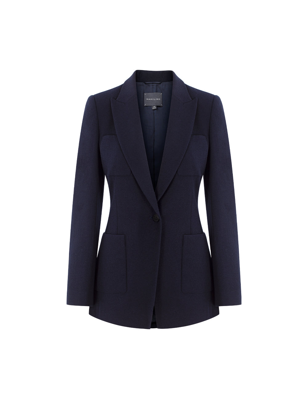 MARYLING Peak Lapel Single-Button Wool Blazer with Structured Shoulders