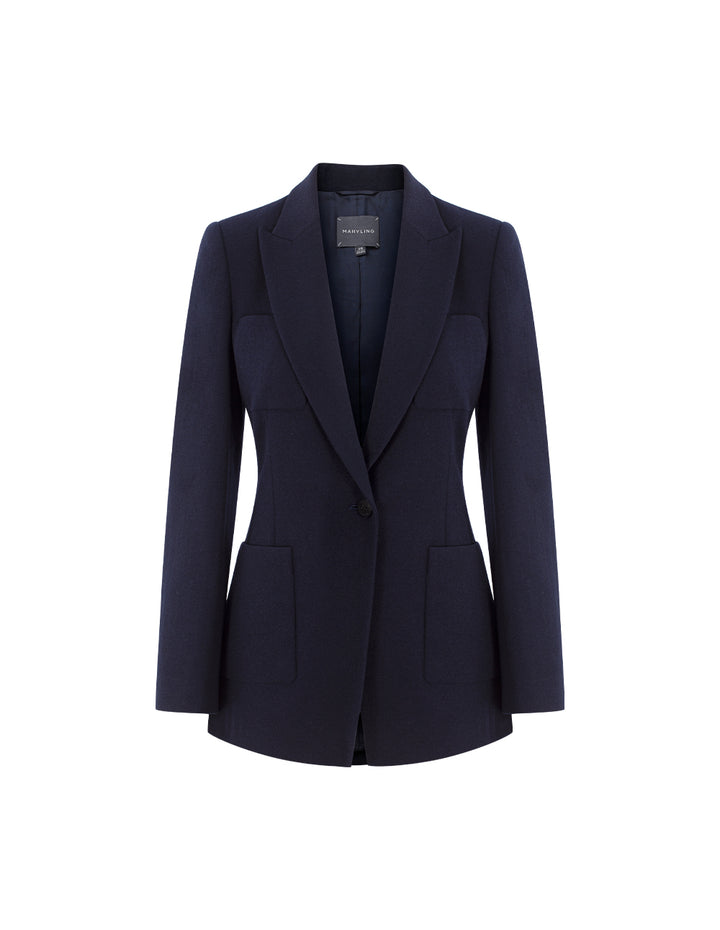 MARYLING Peak Lapel Single-Button Wool Blazer with Structured Shoulders