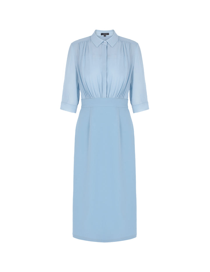 MARYLING Lapel Pleated Empire-Waist Midi Shirt Dress