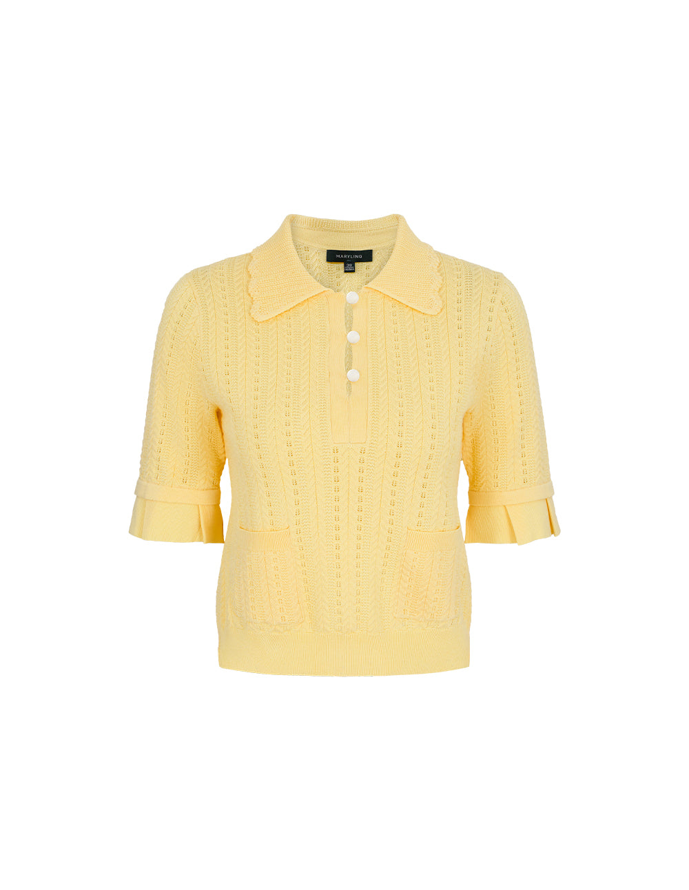 MARYLING Collared Short-Sleeve Silk Rib Knit Sweater