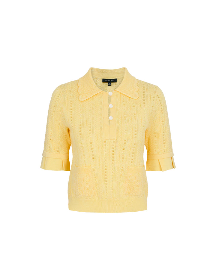 MARYLING Collared Short-Sleeve Silk Rib Knit Sweater