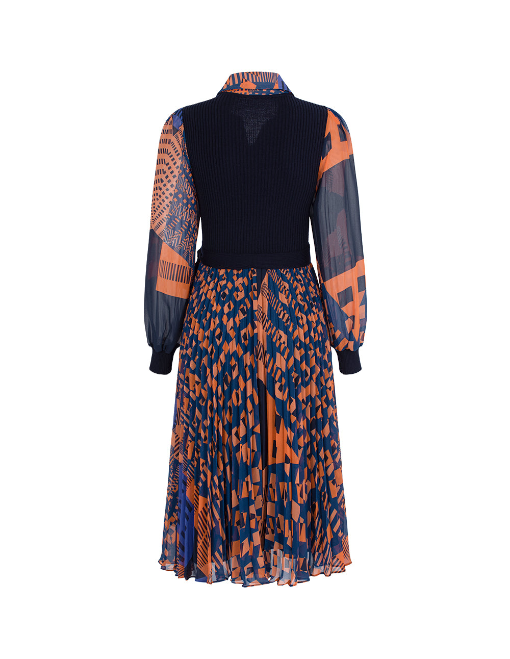 MARYLING Knitted Splicing Printed Floral Plated Midi Shirt Dress