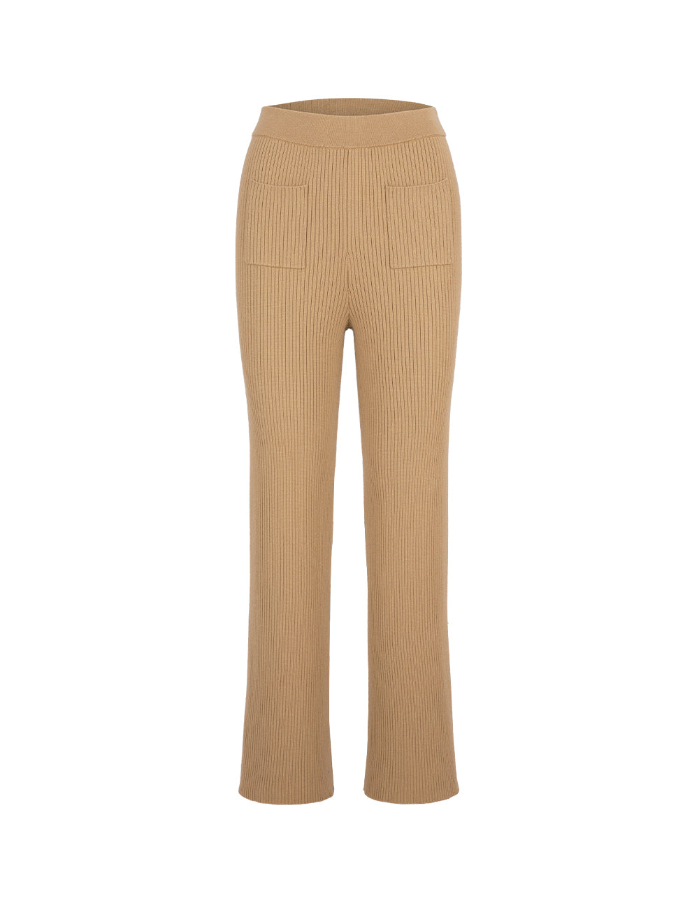 MARYLING Straight Wide-Leg Apricot Pocket Knitted Trousers