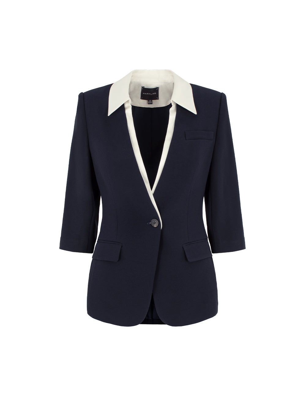 MARYLING Contrasting Fake Two-Piece 3/4 Sleeve Mid-Length Blazer