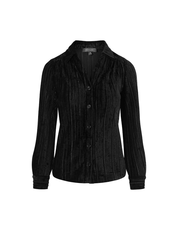 MARYLING Long Sleeve Pin-Tuck Velvet Blouse