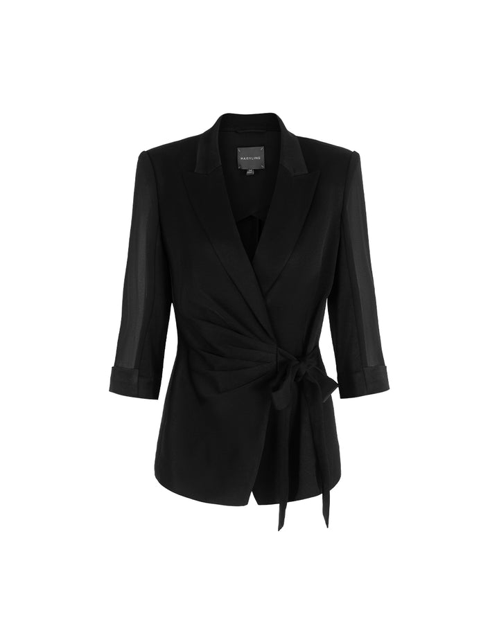 MARYLING Lapel Tie-Tie 3/4 Sleeves Patchwork Wrap Blazer