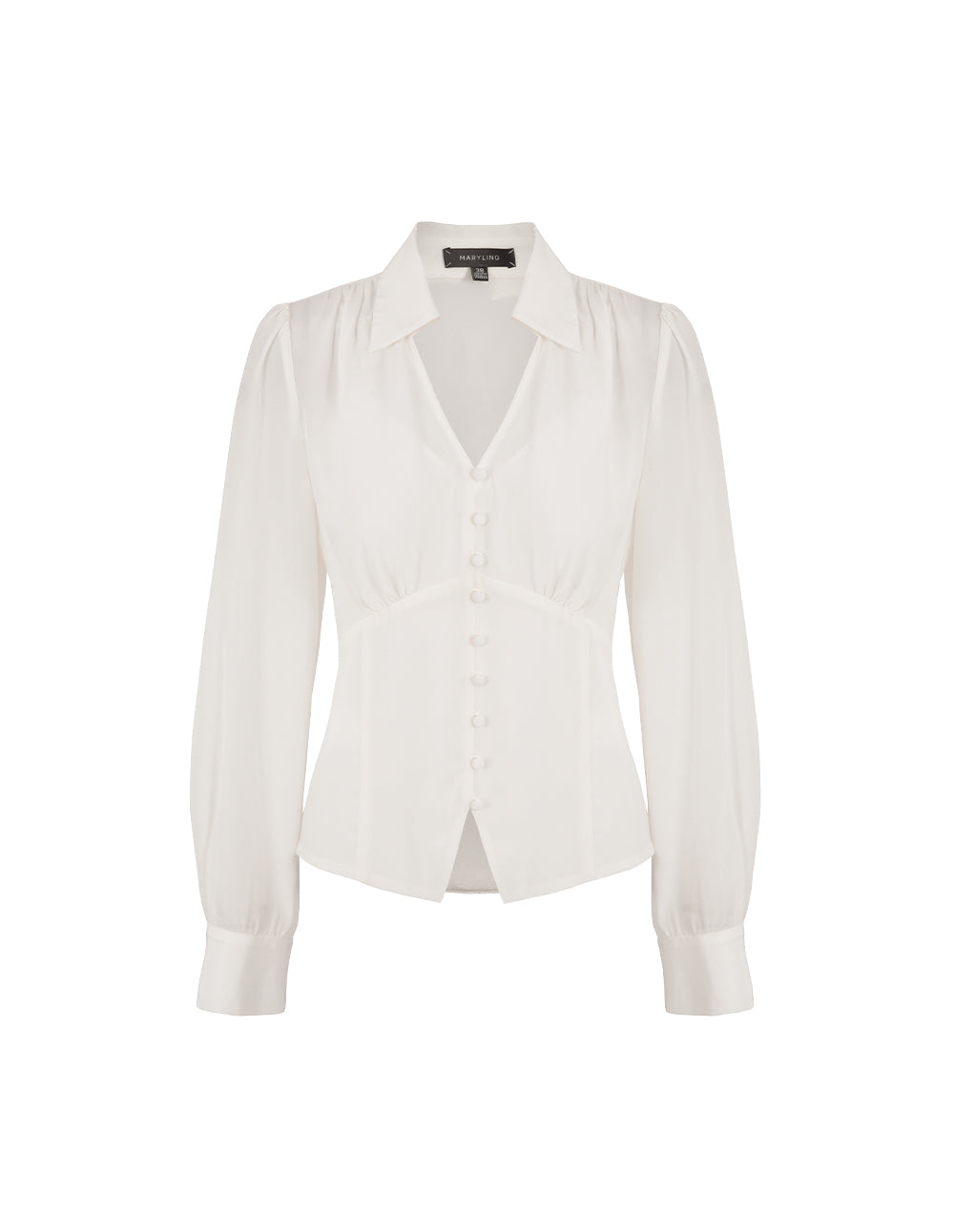 MARYLING V-Shaped Shirt Collar High Waist Slit Silk Top