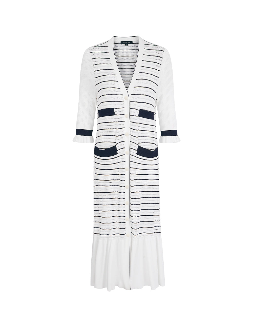 MARYLING Contrast Colour V-Neck Long Knitted Cardigan