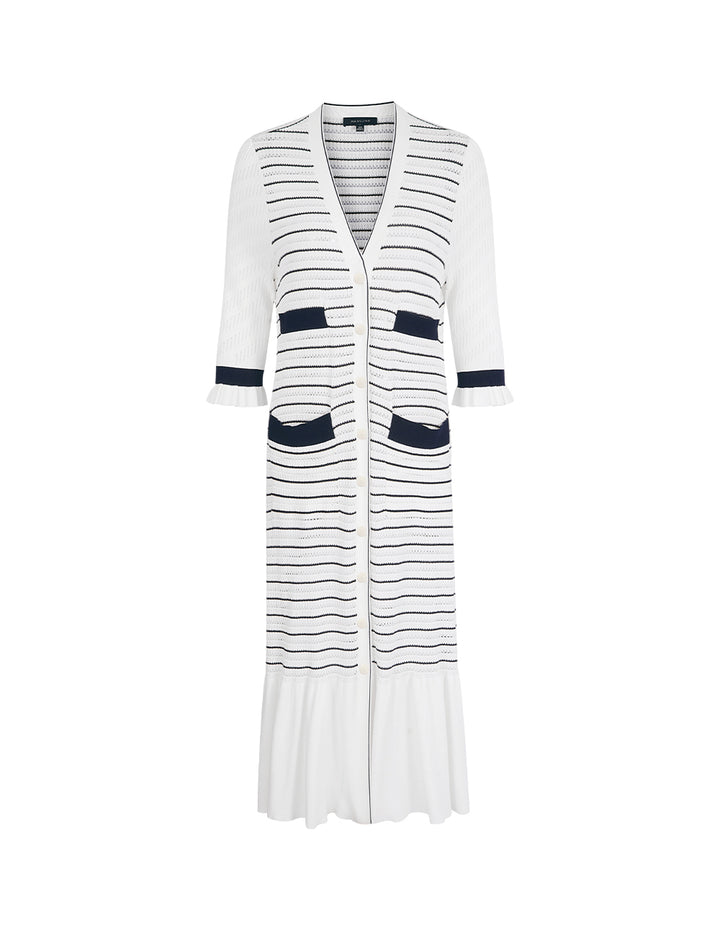 MARYLING Contrast Colour V-Neck Long Knitted Cardigan